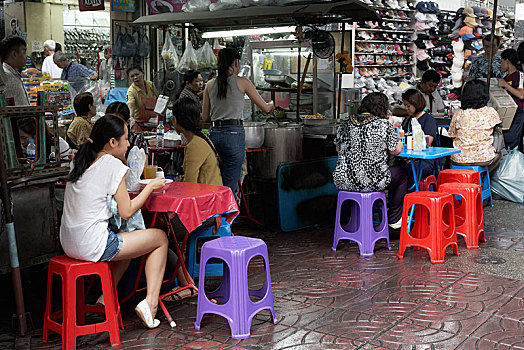 货摊,彩色,桌子,椅子,道路,唐人街,曼谷,泰国,亚洲