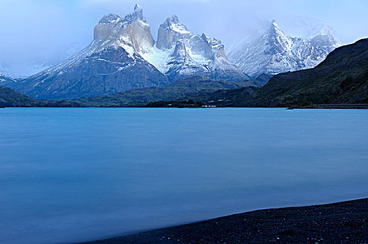 山峦,湖,早,早晨,巴塔哥尼亚,智利,南美