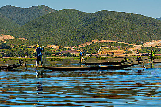 缅甸,掸邦,茵莱湖,渔民