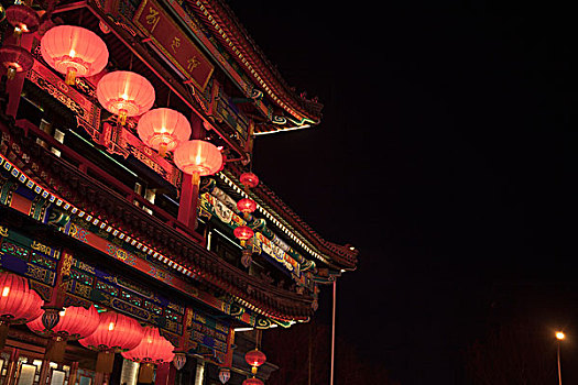 传统,中国,建筑,光亮,夜晚,北京