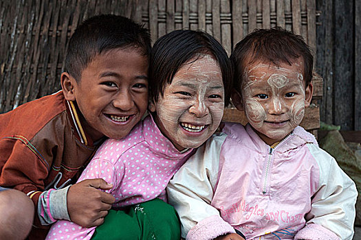 孩子,微笑,脸,掸邦,缅甸,亚洲