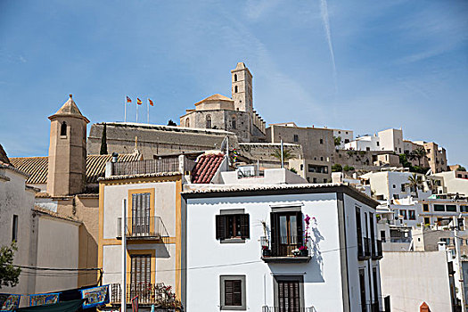 历史,山坡,建筑,老城,伊比萨岛,西班牙