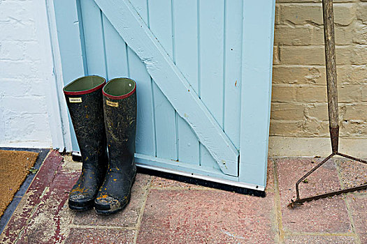 胶靴,背影,门,英国,花园