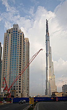 阿联酋,迪拜,迪拜塔,酒店,施工起重机,靠近,建筑