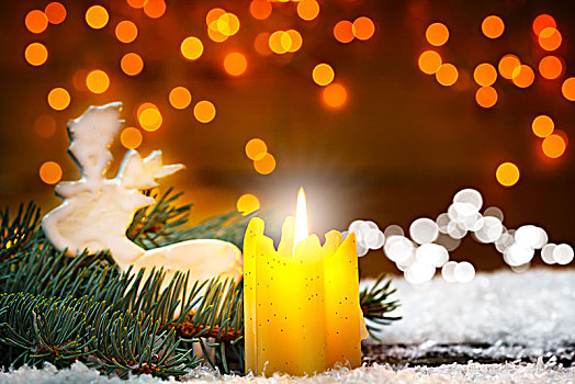 圣诞装饰,燃烧,蜡烛,杉枝,驯鹿,正面
