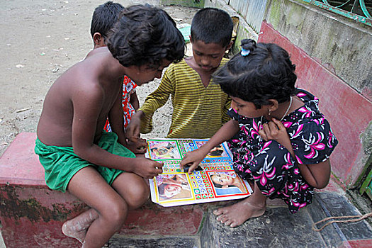 乡村,女孩,玩,孟加拉,十月,2008年