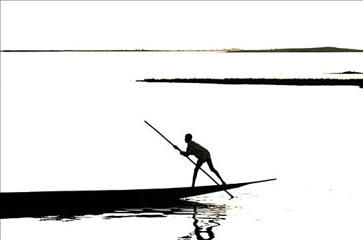 马里,区域,男人,独木舟,尼日尔河