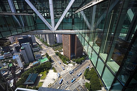 俯视,城市,塔楼,首尔,韩国