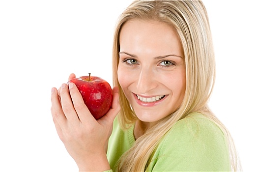 健康生活,女人,拿着,红苹果