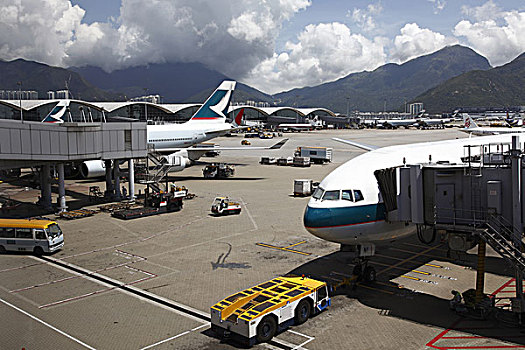 中国,香港国际机场,太平洋,飞机,停靠,航站楼