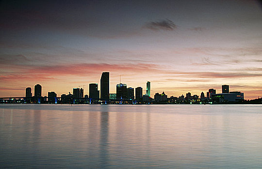 美国,佛罗里达,迈阿密,光亮,摩天大楼,日落