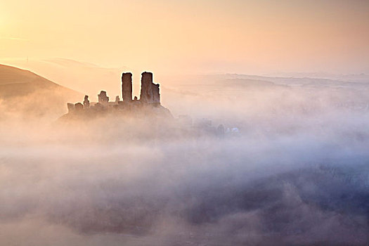 英格兰,城堡,约会,背影,11世纪,薄雾,日出