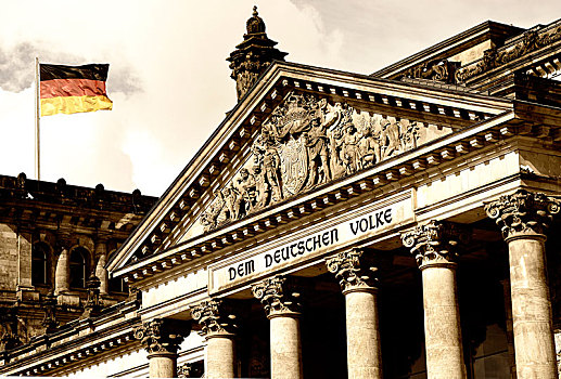 德国国旗,飞,德国国会大厦,建筑,德国,联邦,议会,铭刻,德国人,门楣,高处,门口,政府,地区,柏林