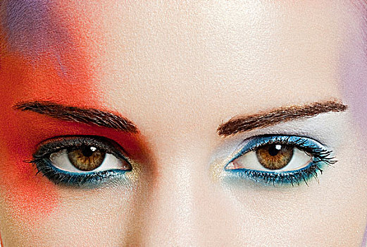 女人,眼睛,蓝色,红色,化妆