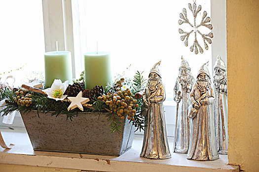 乡村,安放,蜡烛,靠近,银,圣诞老人,小雕像
