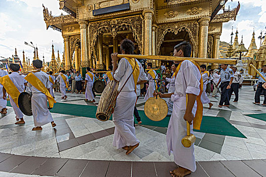 队列,宗教仪式,大金塔,仰光,缅甸
