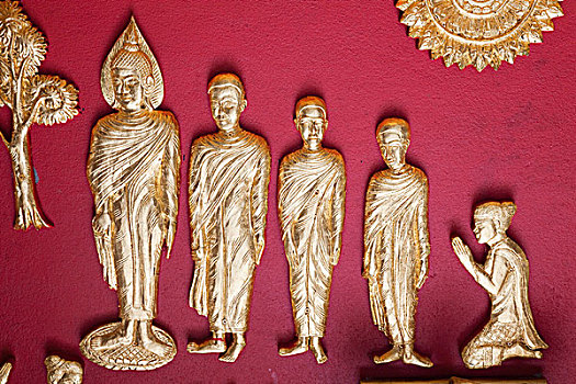 老挝,琅勃拉邦,皇宫,博物馆,寺院,室内,壁饰,生活,佛