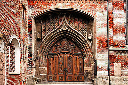 雕刻,门,门口,圣母大教堂,慕尼黑,巴伐利亚,德国,欧洲