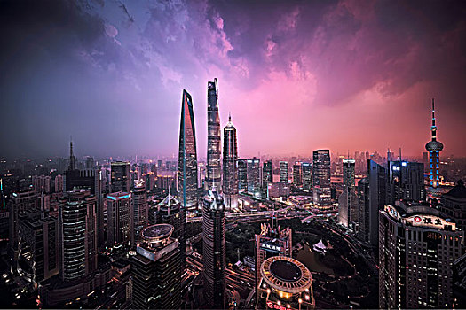 上海城市地标建筑夜景