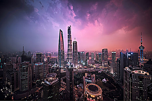 上海城市地標建筑夜景
