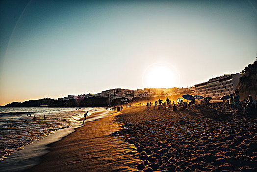 日落,海滩,阿尔布斐拉,阿尔加维,地区,葡萄牙