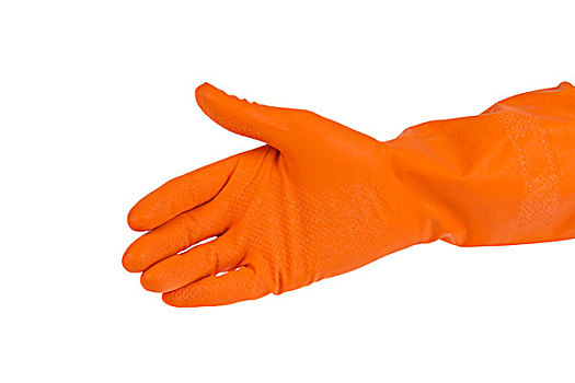 伸展,牵手,橡胶手套,橙色,隔绝,白色背景