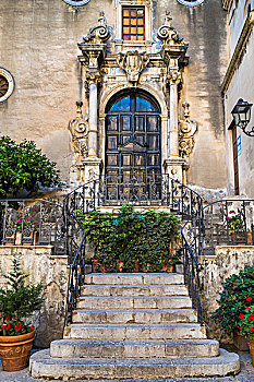 台阶,向上,入口,切法卢,西西里,意大利