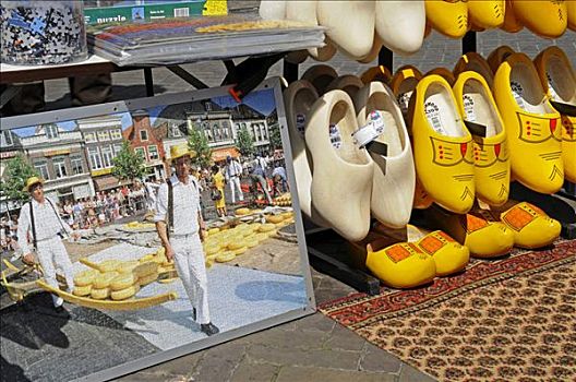 拼图,奶酪,木底鞋,纪念品,市场,阿姆斯特丹,荷兰,欧洲