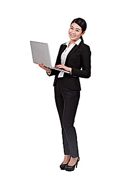 商务女士拿着笔记本电脑