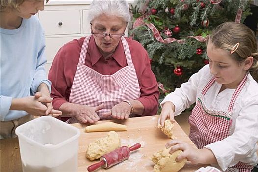 祖母,两个,孙辈,烘制,圣诞节