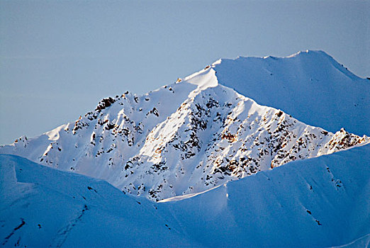 全景,积雪,山峦,楚加奇山,阿拉斯加,美国