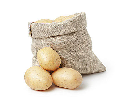 新鲜,年轻,土豆,袋,包,隔绝,白色背景