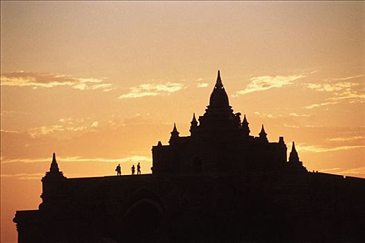 缅甸,蒲甘,剪影,庙宇,日落