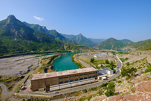 水电站,坝,河,阿尔巴尼亚,欧洲