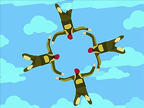四个人,跳伞运动
