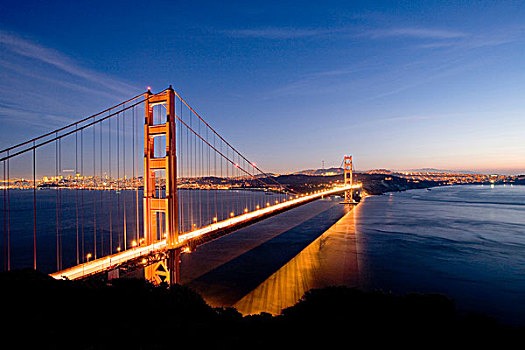光亮,金色,大门,桥,夜晚,旧金山,加利福尼亚,美国