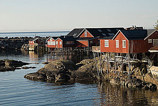 挪威,罗浮敦群岛,湾,房子
