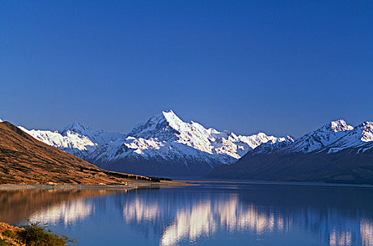 积雪,山,湖,普卡基湖,库克山,库克峰国家公园,南岛,新西兰