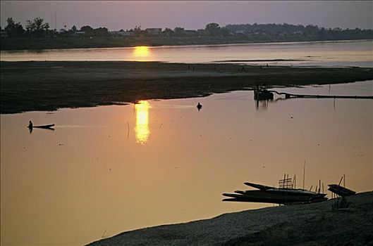 老挝,日落,湄公河