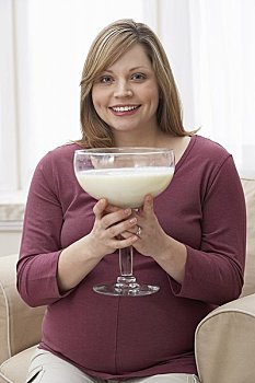 孕妇,喝,大,牛奶杯