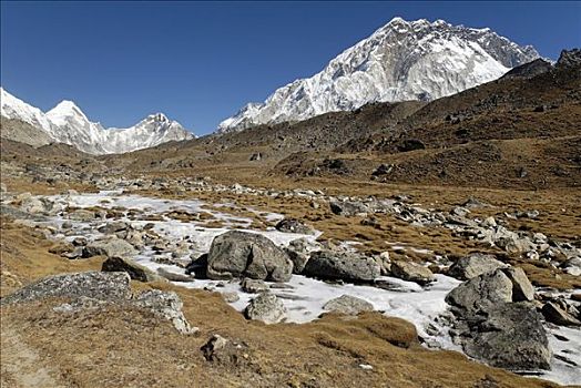 山谷,昆布,冰河,萨加玛塔国家公园,尼泊尔