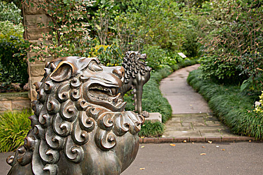 澳大利亚,悉尼,皇家植物园,神话,狮子,雕塑,正面,花园,小路,大幅,尺寸