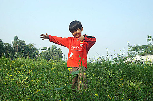 孩子,姿势,芥末,地点,乡村,达卡,孟加拉,一月,2009年