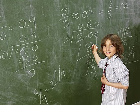 孩子,数学,黑板