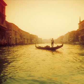 平底船船夫,划船,小船,大运河,威尼斯,威尼托,意大利