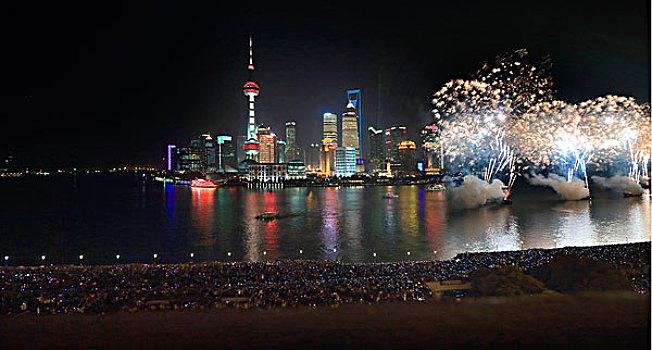 上海,陆家嘴金融贸易区,东方明珠,外滩,黄浦江,焰火,烟花