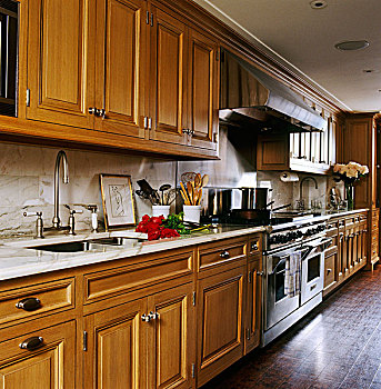 厨房,一对,水槽,大理石,工作,表面,长,木质