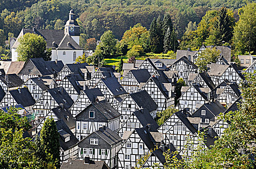 历史,中心,教堂,半木结构房屋,区域,北莱茵威斯特伐利亚,德国,欧洲