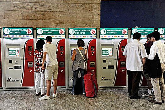游客,售票机,威尼斯,车站,威尼托,区域,意大利,欧洲