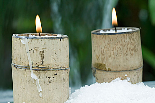 照亮,蜡烛,竹子,固定器具,围绕,雪